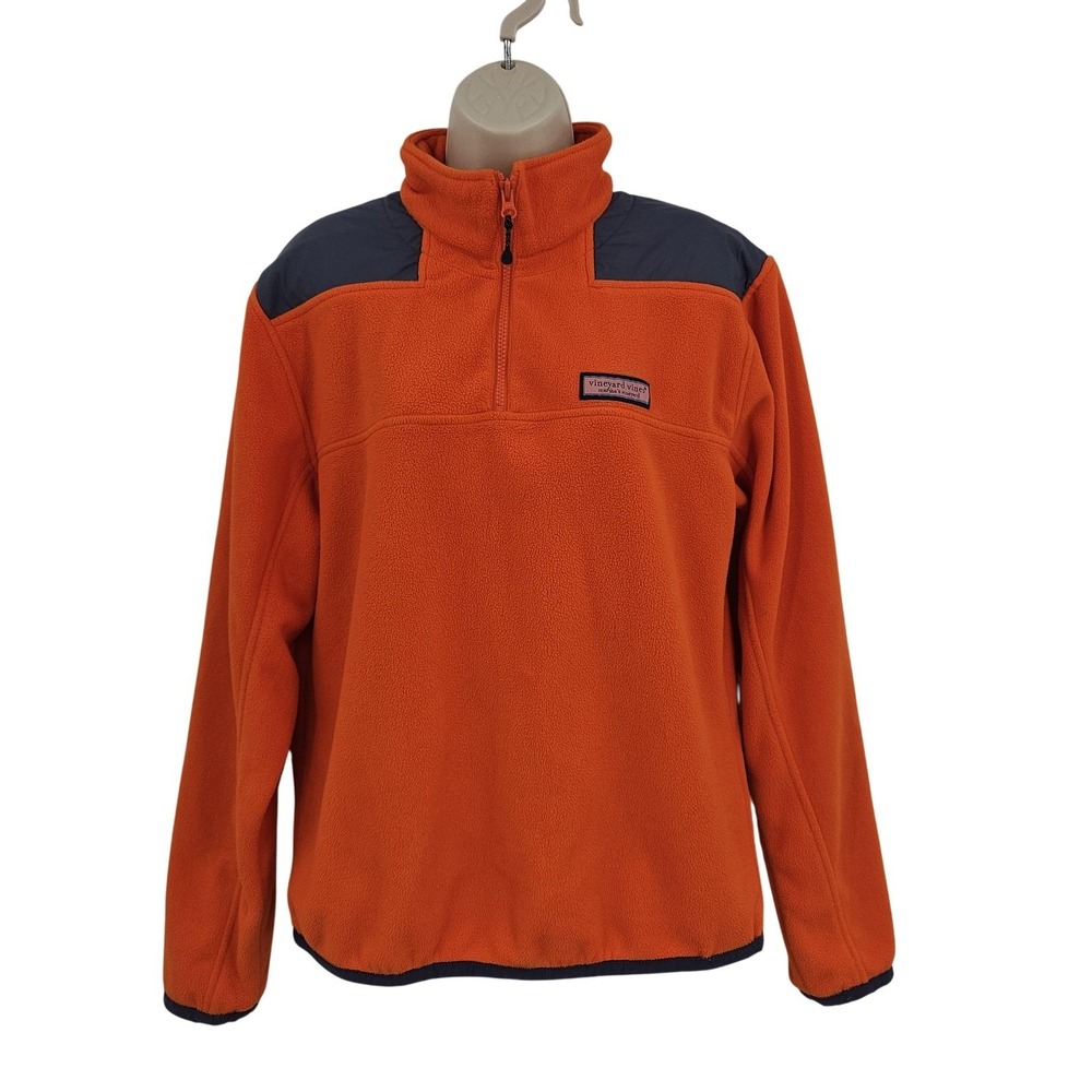 Vineyard Vines Fleece Pullover Mens‎ Small Orange Blue 1/4 Zip Colorblock Warm